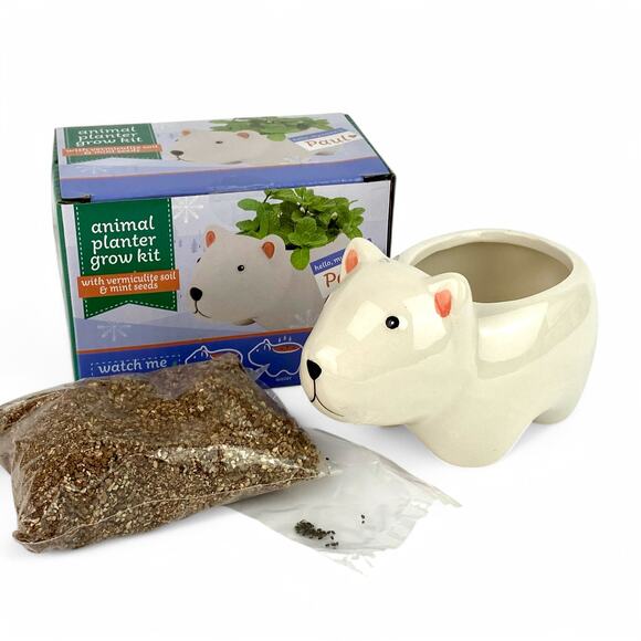 Paul Polar Bear Ceramic Animal Planter Grow Kit Perfect for Succulents - Picture 2 of 6